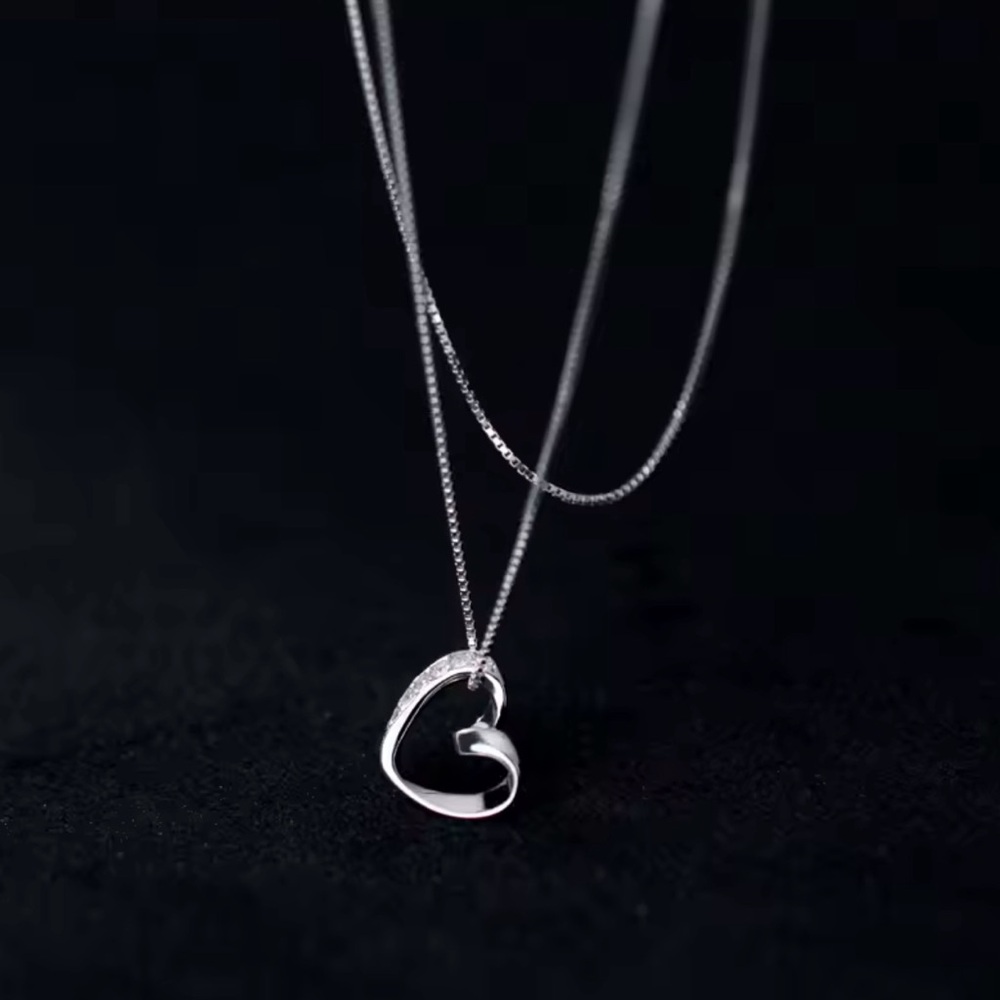 925 Sterling Silver Simple Line Heart Necklace Pendant For Women
